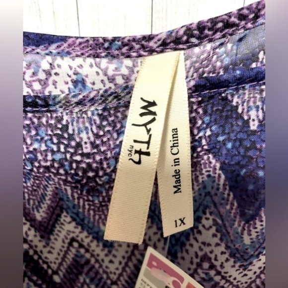 🍉 Myth NYC Purple Blue Chevron Open Shoulder Gathered Waist Shirt - Picture 2 of 11
